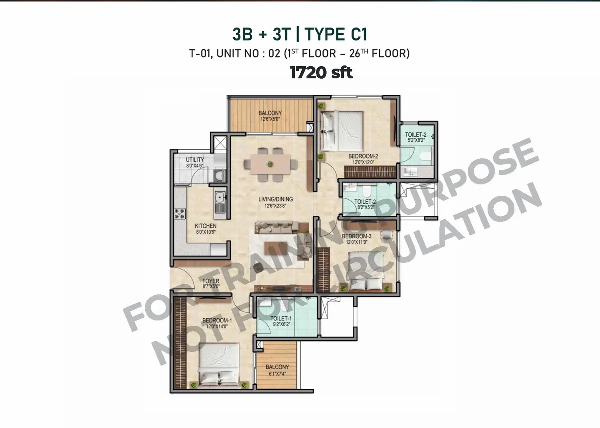 The Prestige City Final Chapter 3 BHK 3T Floor Plan